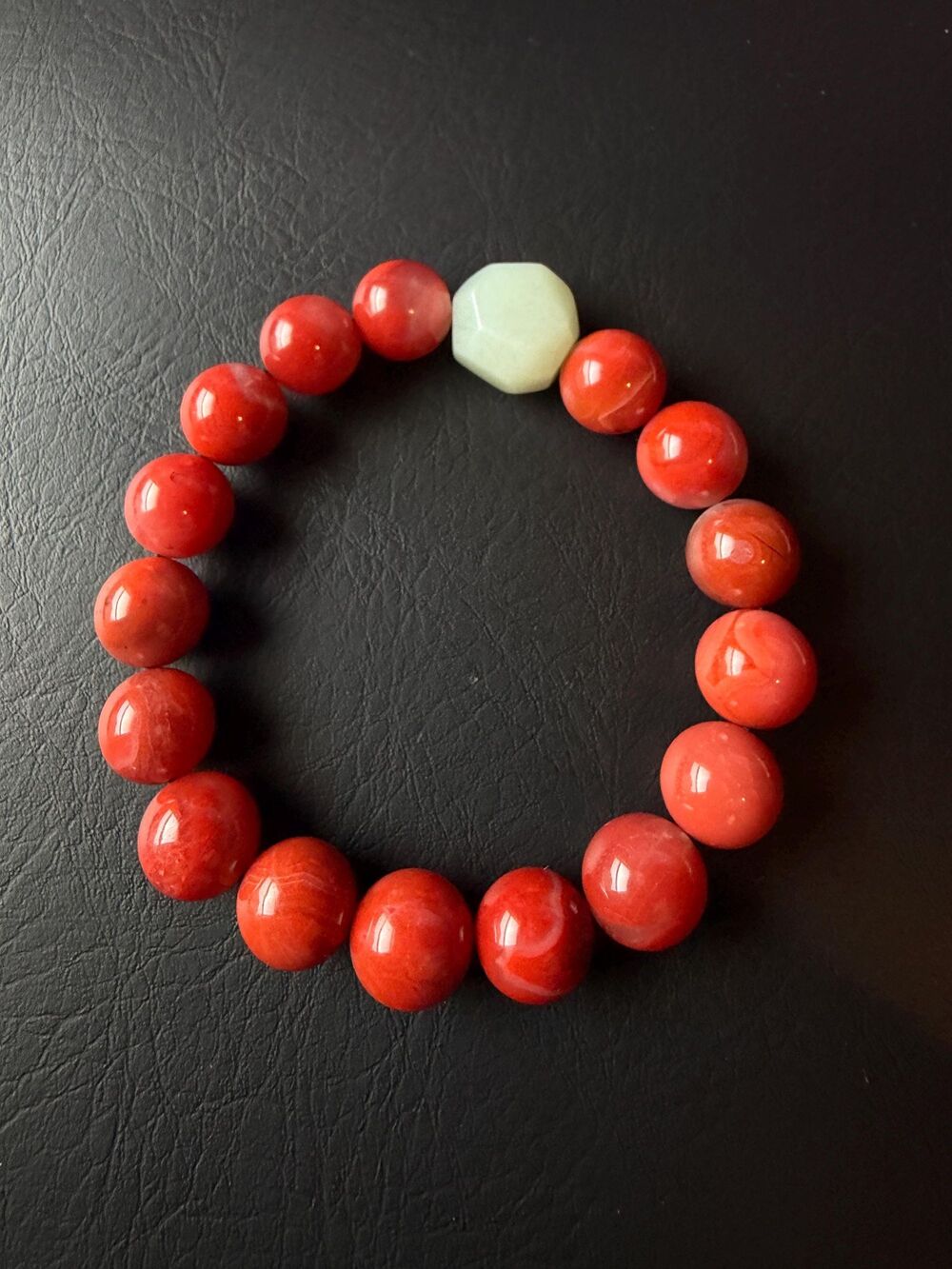 Natural Nanhong Red Agate Bracelet with Jade Accent Bead | Red Agate Bracelet